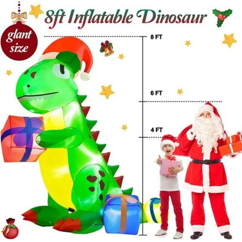 8FT Dinosaur Christmas Inflatables Outdoor Decorations Light Etsy