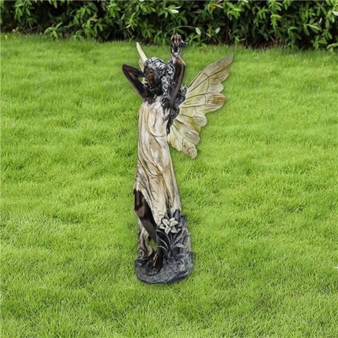 Bronze Standing Fairy Holding Her Hair Statue With Lily 14304 Etsy