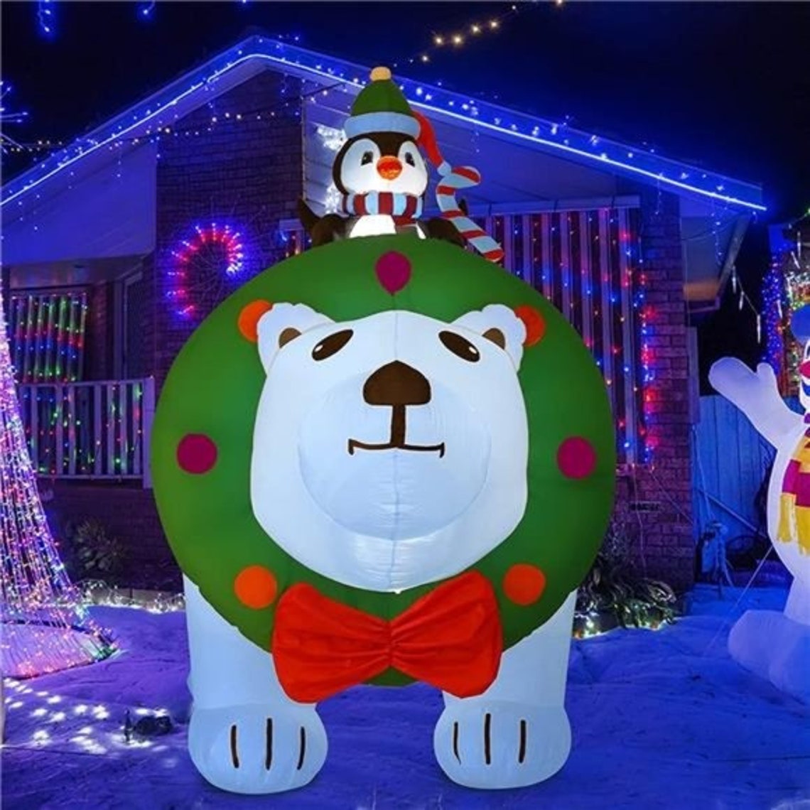 8FT Christmas Inflatable Polar Bear With Penguin Outdoor - Etsy