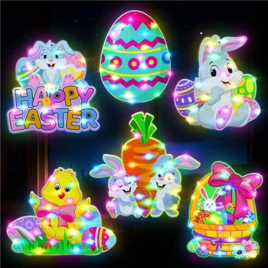 6 Pcs LED Lighted Easter Window Decoration Happy Easter Etsy
