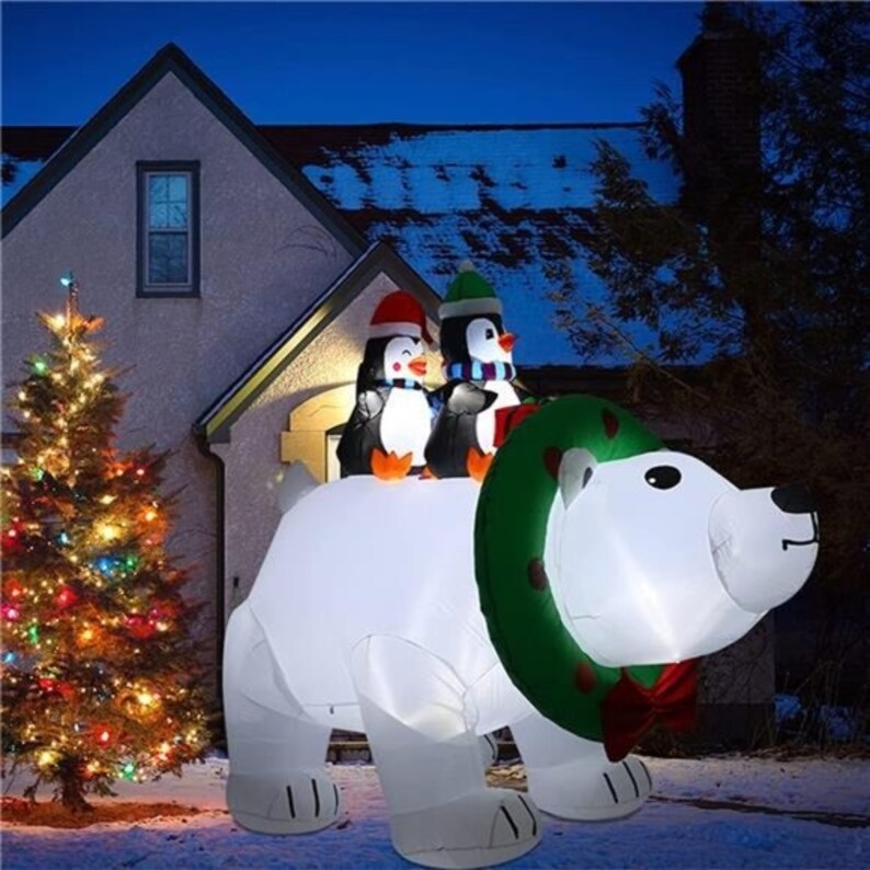 8FT Christmas Inflatable Polar Bear With Penguin Outdoor Etsy