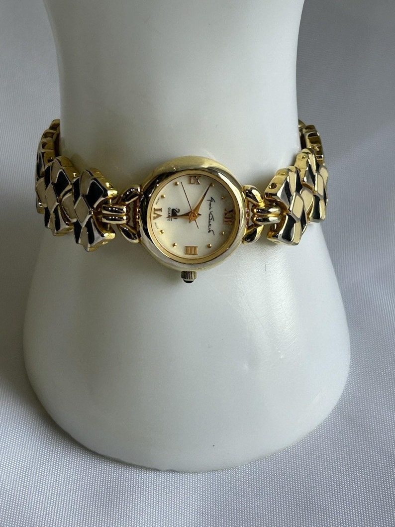 Vintage Gloria Vanderbilt Watch: Black & White Enamel Bow, 7" image 1