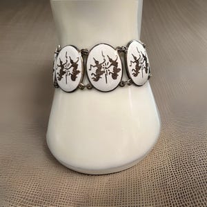 Vintage Siam Sterling Silver Niello Enamel Panel Bracelet