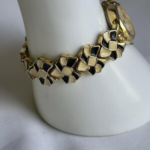 Vintage Gloria Vanderbilt Watch: Black & White Enamel Bow, 7" image 4