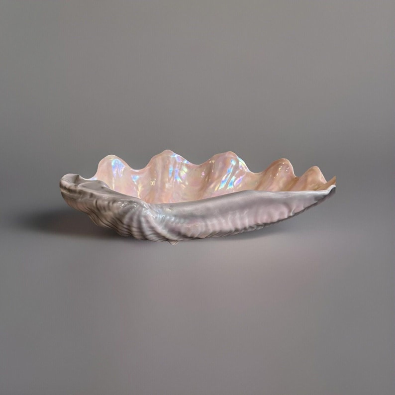 Vintage Ceramic Oyster Shell Bowl: Pink Pearlescent Glaze, 1970s Decor ...