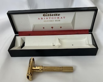 Vtg Gillette Aristocrat Adjustable 22k Plated Razor. Manufactured 1961- 1967