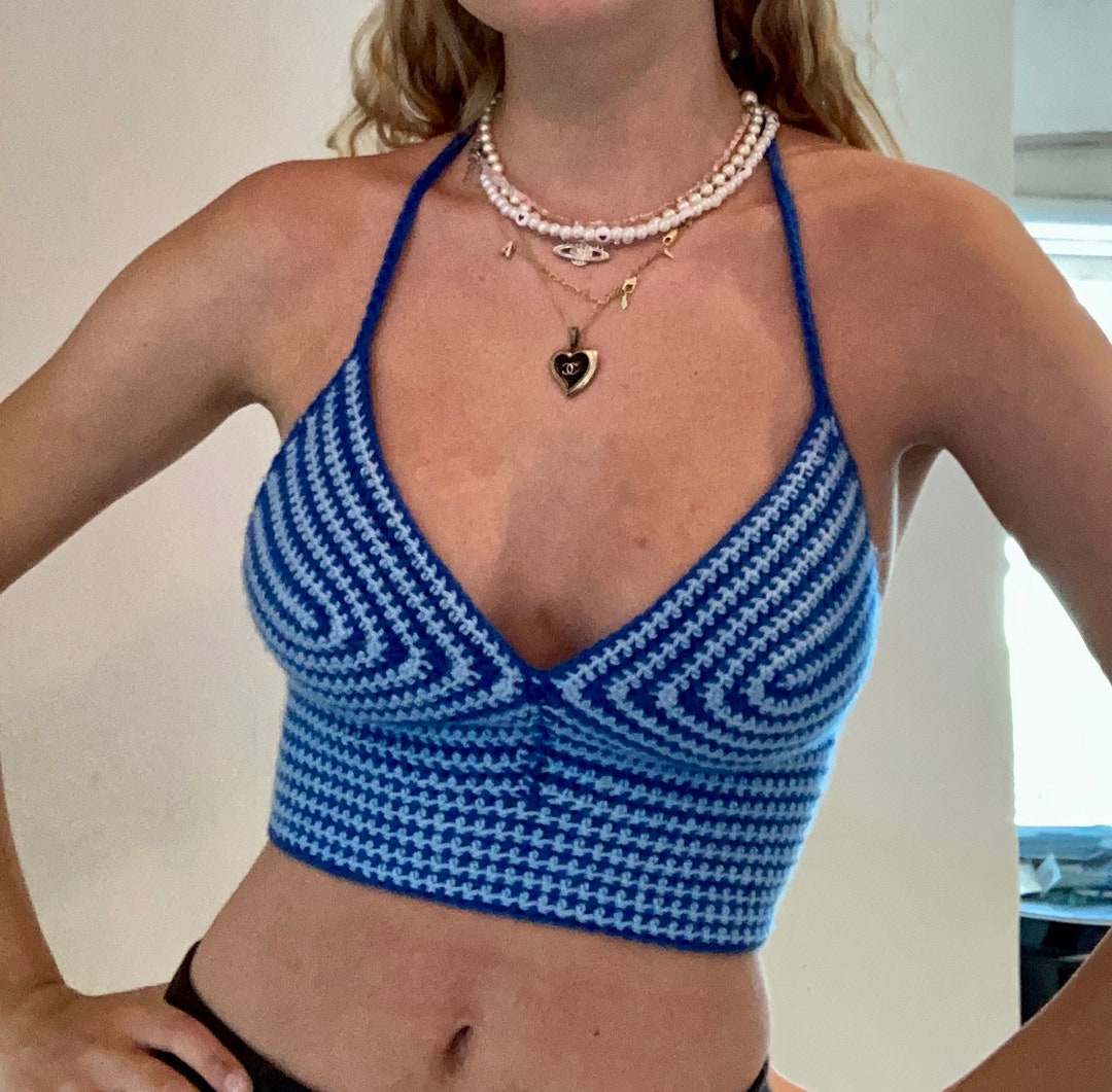White Embroidery Striped Crochet Crop Top