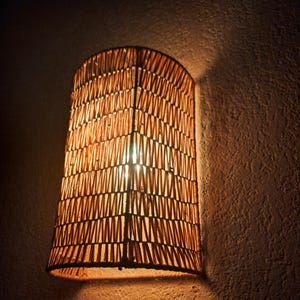 Handmade Raffia Wall Sconce - Natural Boho Chic Wall Decor - Moroccan Handcrafted Hanging Lampshade