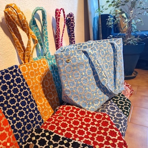 Große bestickte marokkanische Tragetasche - Schicker und farbenfroher orientalischer Stoff - 13 Farben - Umhängetasche mit Innentasche