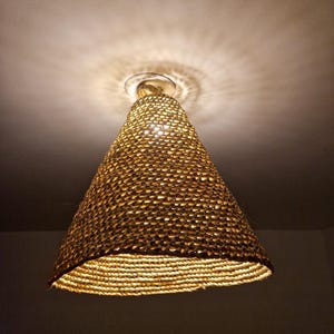 Palm Leaf Conical Pendant Light - Natural Artisan Lampshade - Handmade Boho Lighting