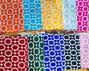 Pochette Zippée Velours Brocard Marocain - Trousse Maquillage Artisanale - Sac à Main Ethnique Fait Main - 10 teintes raffinées