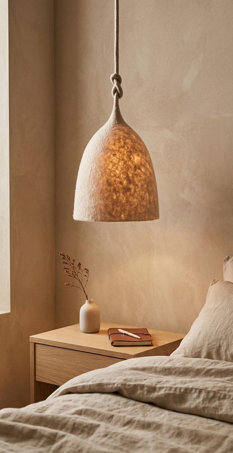 Suspension en Laine Feutrée Beige Fait Main Style Scandinave