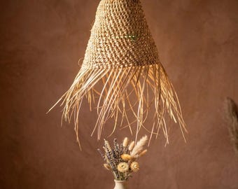 Suspension Luminaire Cloche en Feuille de Palmier - Abat-jour Bohème Naturel Fait Main - Éclairage Artisanal Marocain - Déco Méditerranéenne