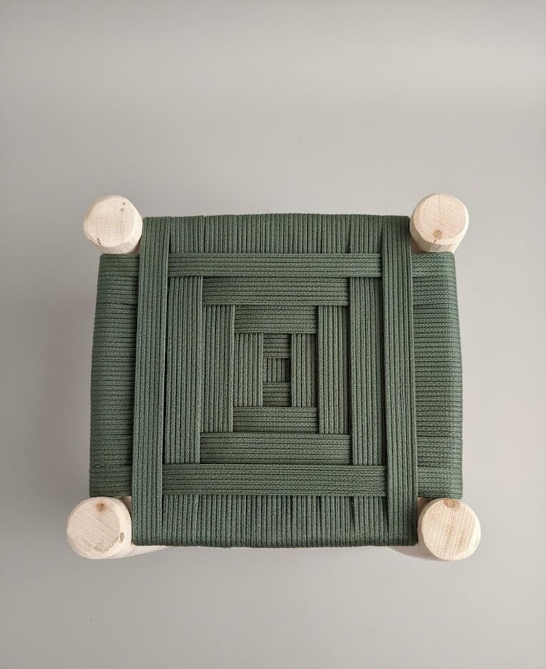 Tabouret marocain en bois et corde vert
