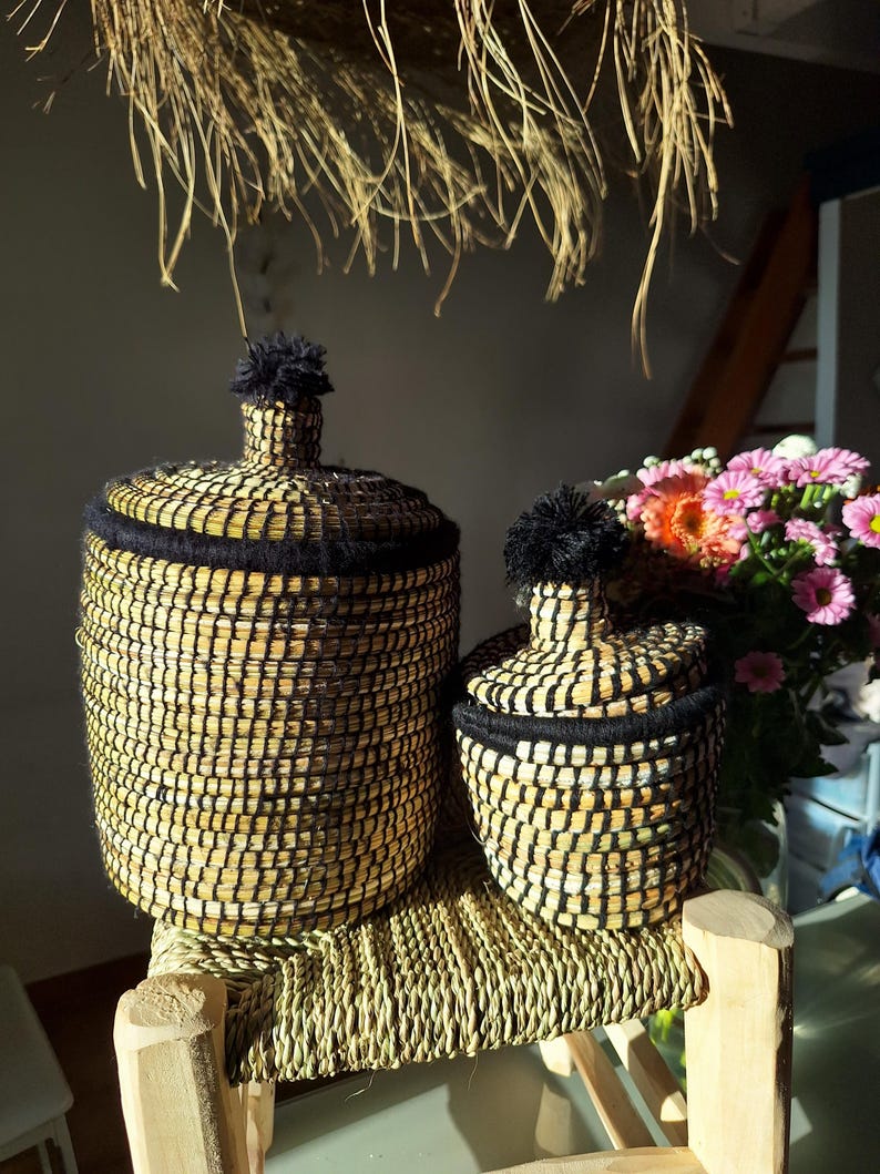 Panier artisanal berbère marocain avec couvercle