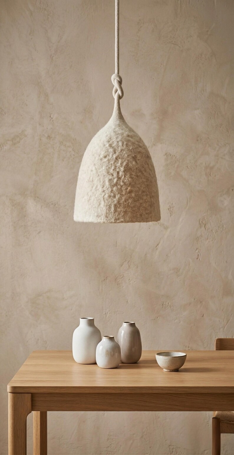 Suspension en Laine Feutrée Beige Fait Main Style Scandinave