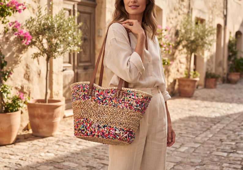 Sac Cabas en Paille Brodé de Sequins