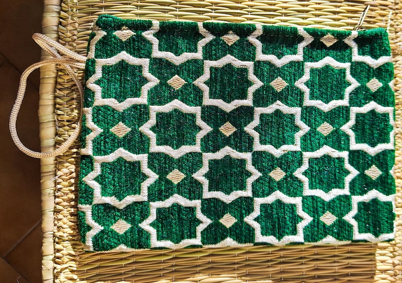 Pochette Zippée Velours Brocard Marocain