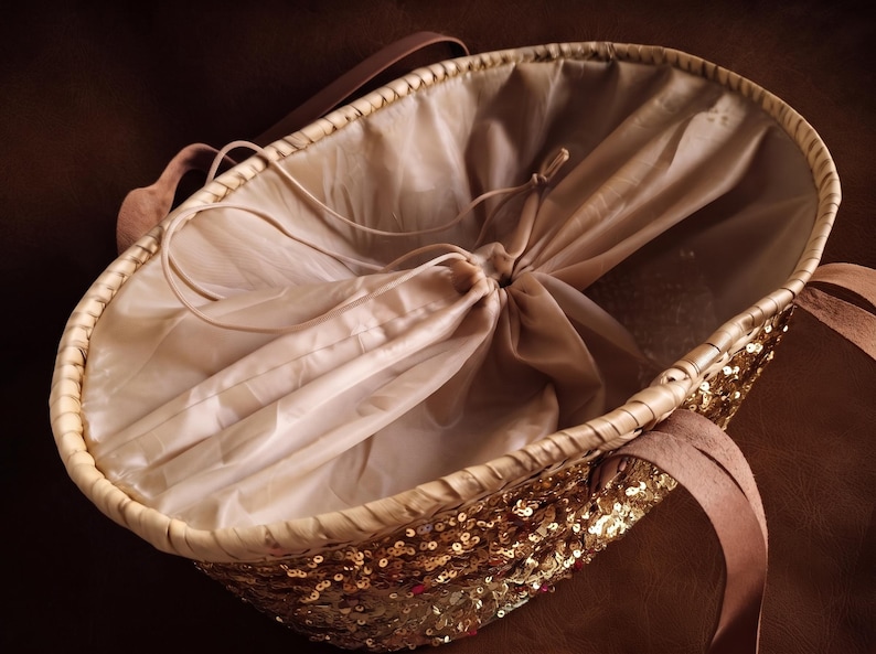 Sac Cabas en Paille et Sequins Dorés