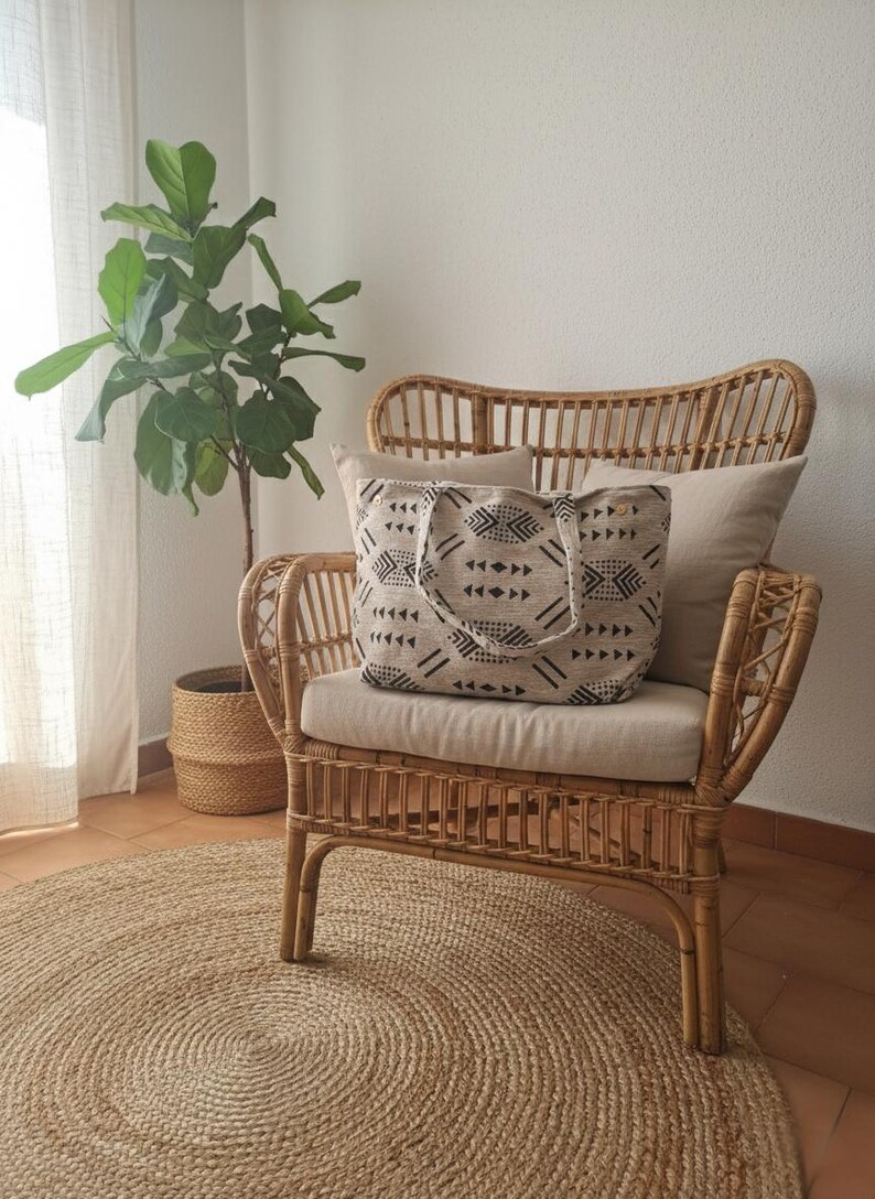 Grand Sac Cabas Blanc et Doré Fait Main