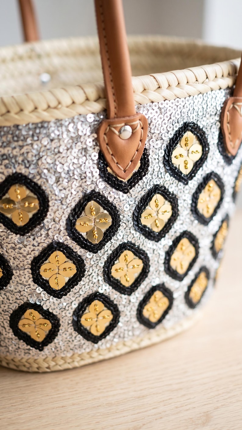Sac Cabas en Paille et Sequins Argentés