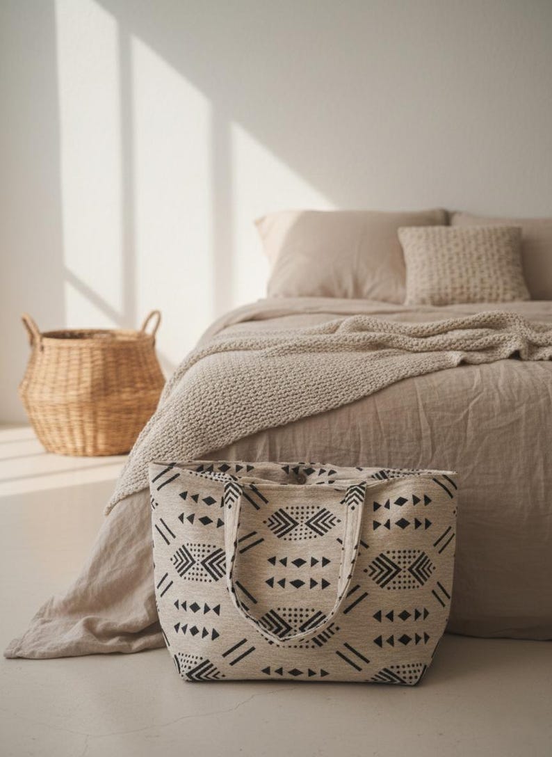 Grand Sac Cabas Blanc et Doré Fait Main