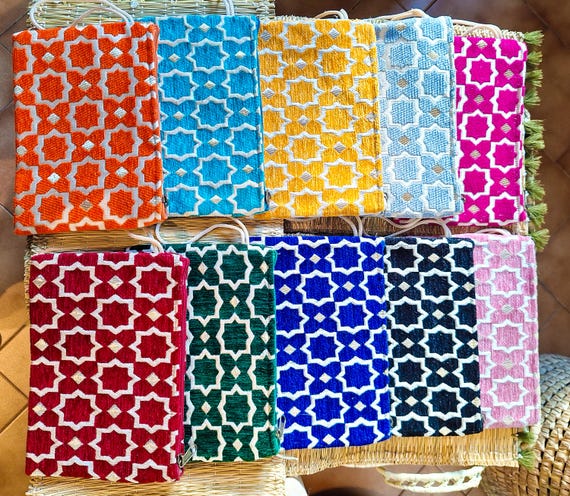 Pochette Zippée Velours Brocard Marocain