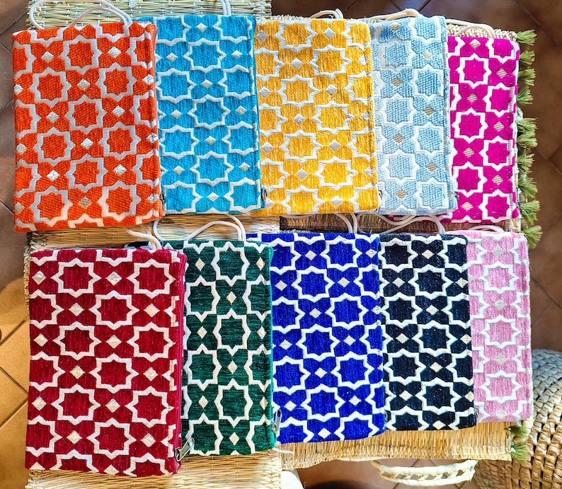 Pochette Zippée Velours Brocard Marocain