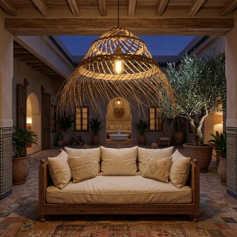 Marocain Openwork Paille Suspension Artisanale