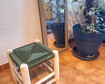 Tabouret marocain en bois et corde vert