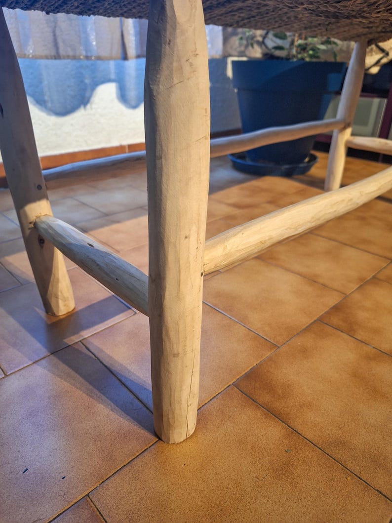 Banc Marocain 1m en Bois Brut et Corde de Palmier Naturelle