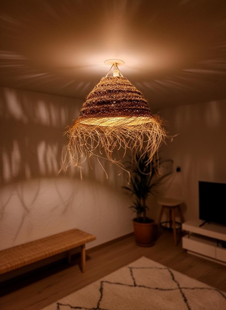 Suspension boule en paille tressée - Artisanat d'Art Marocain LeBazare