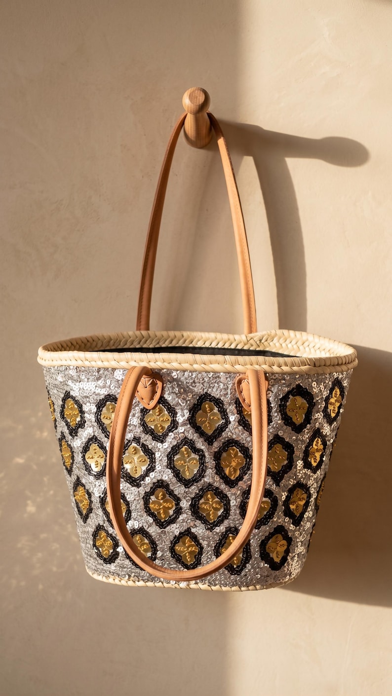 Sac Cabas en Paille et Sequins Argentés