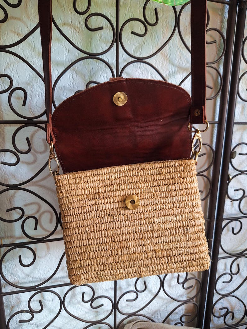 Sac bandoulière paille et cuir