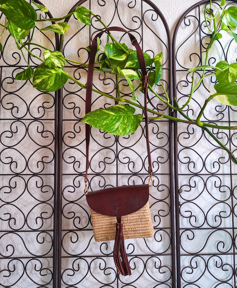 Sac bandoulière paille et cuir