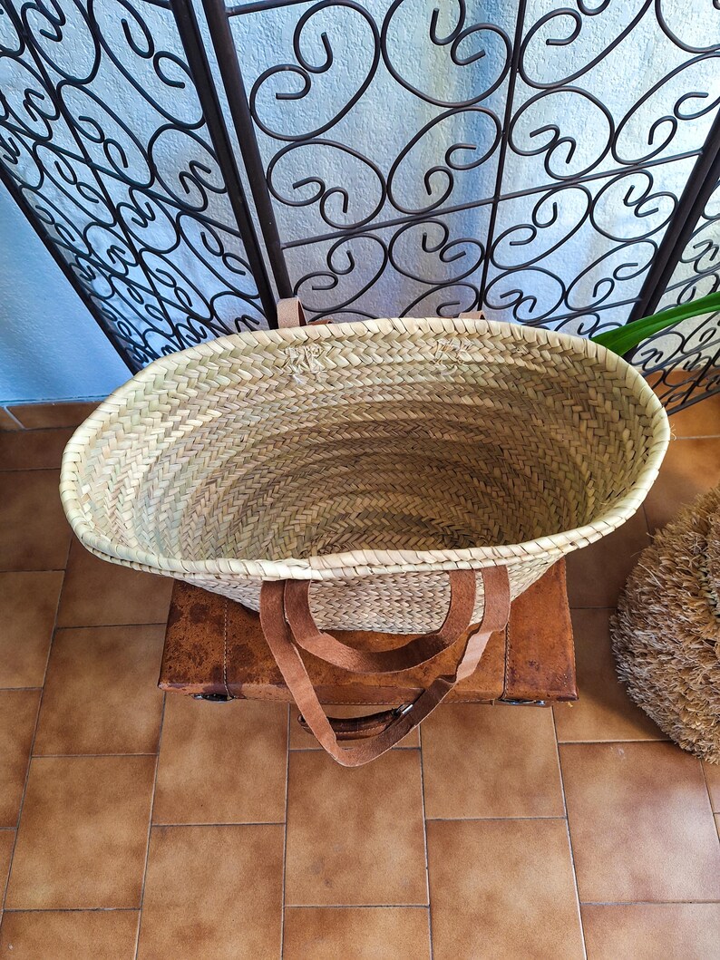Panier cabas en paille avec double anses cuir