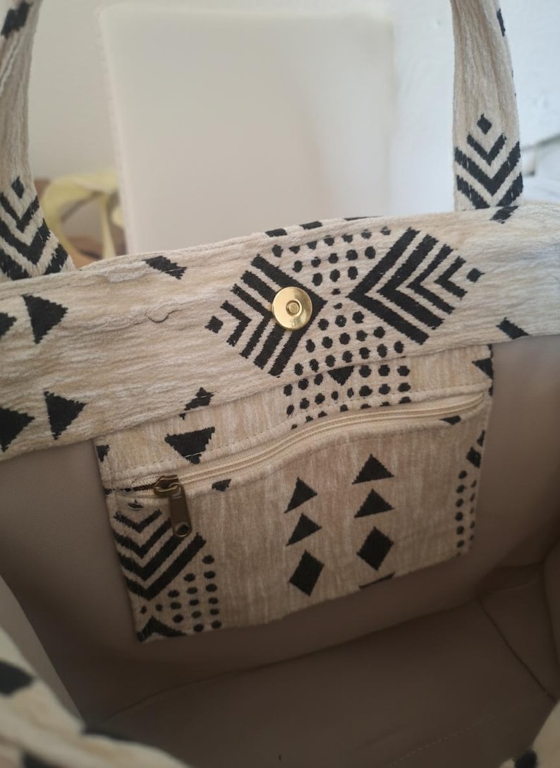 Grand Sac Cabas Blanc et Doré Fait Main