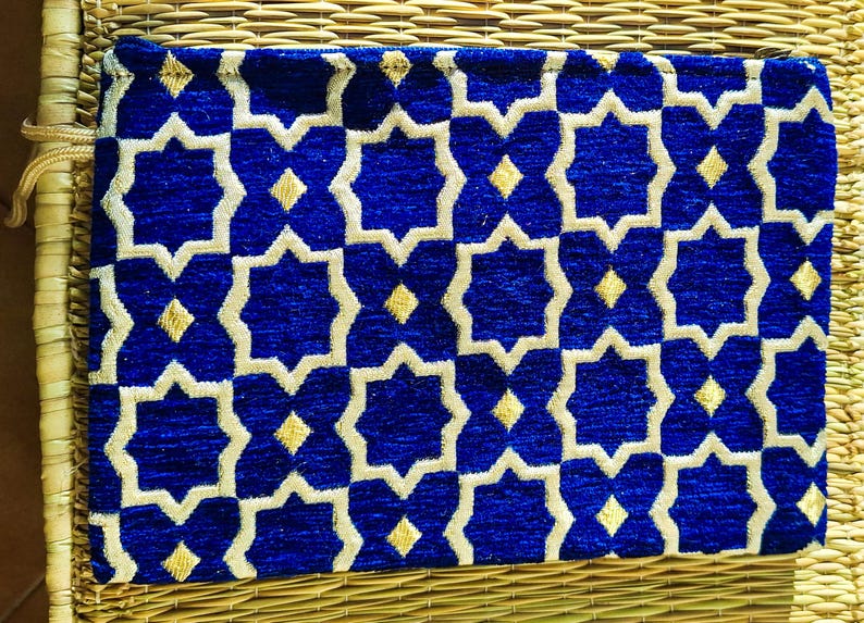Pochette Zippée Velours Brocard Marocain