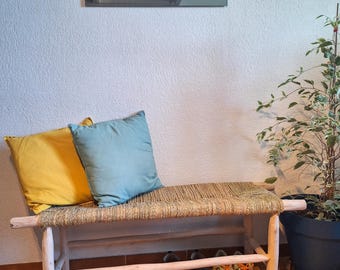 Banc Marocain 1m en Bois Brut et Corde de Palmier Naturelle