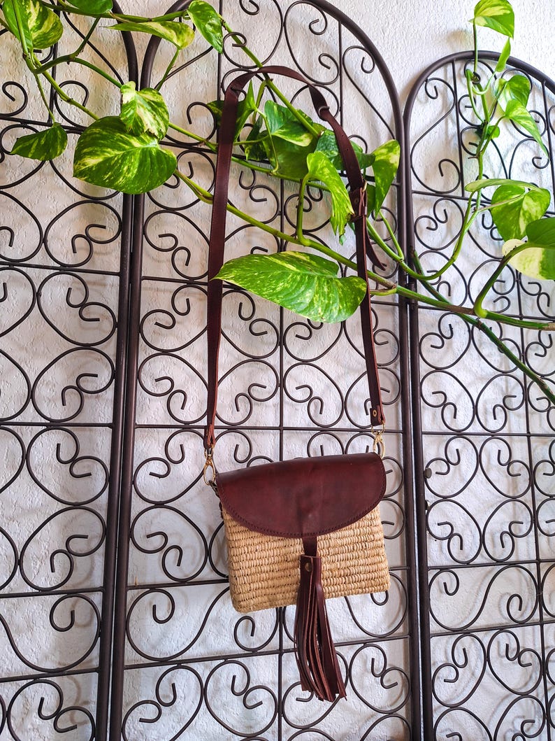 Sac bandoulière paille et cuir