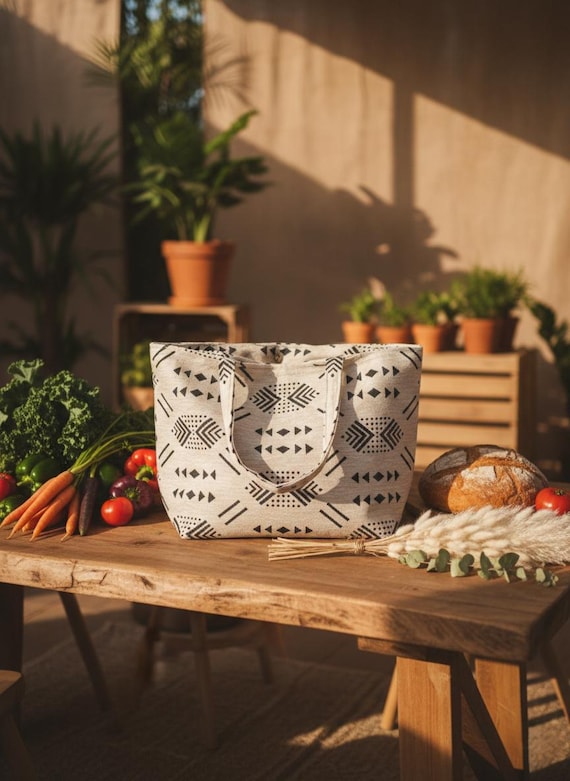 Grand Sac Cabas Blanc et Doré Fait Main
