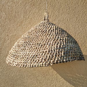 Handwoven Palm Leaf Half Ball Pendant Light - Natural Boho Lighting - Handmade Wicker Lampshade