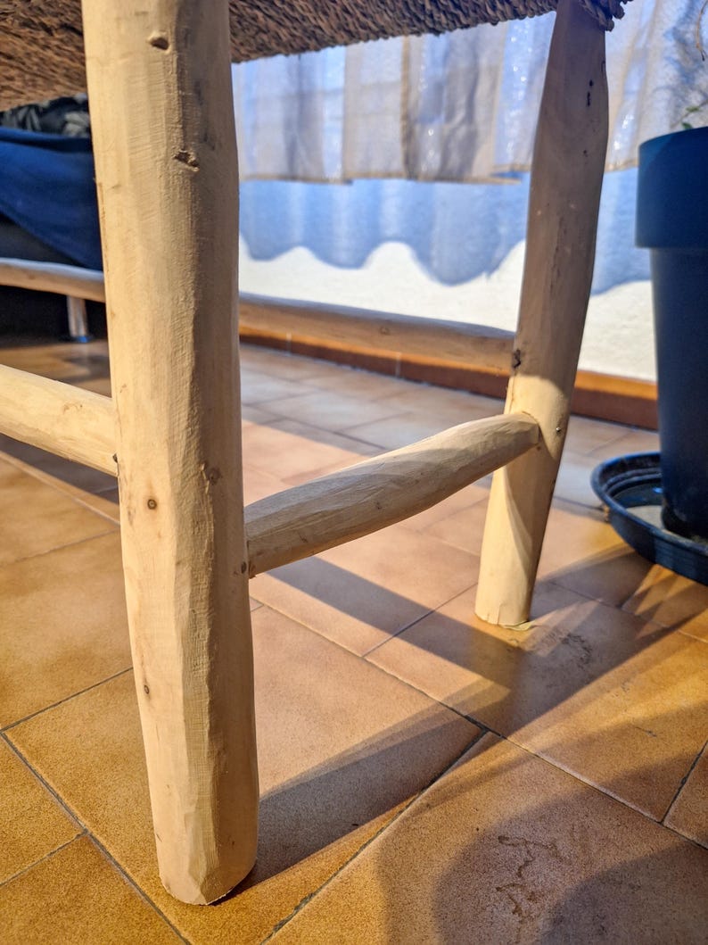 Banc Marocain 1m en Bois Brut et Corde de Palmier Naturelle