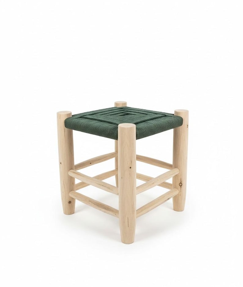Tabouret marocain en bois et corde vert