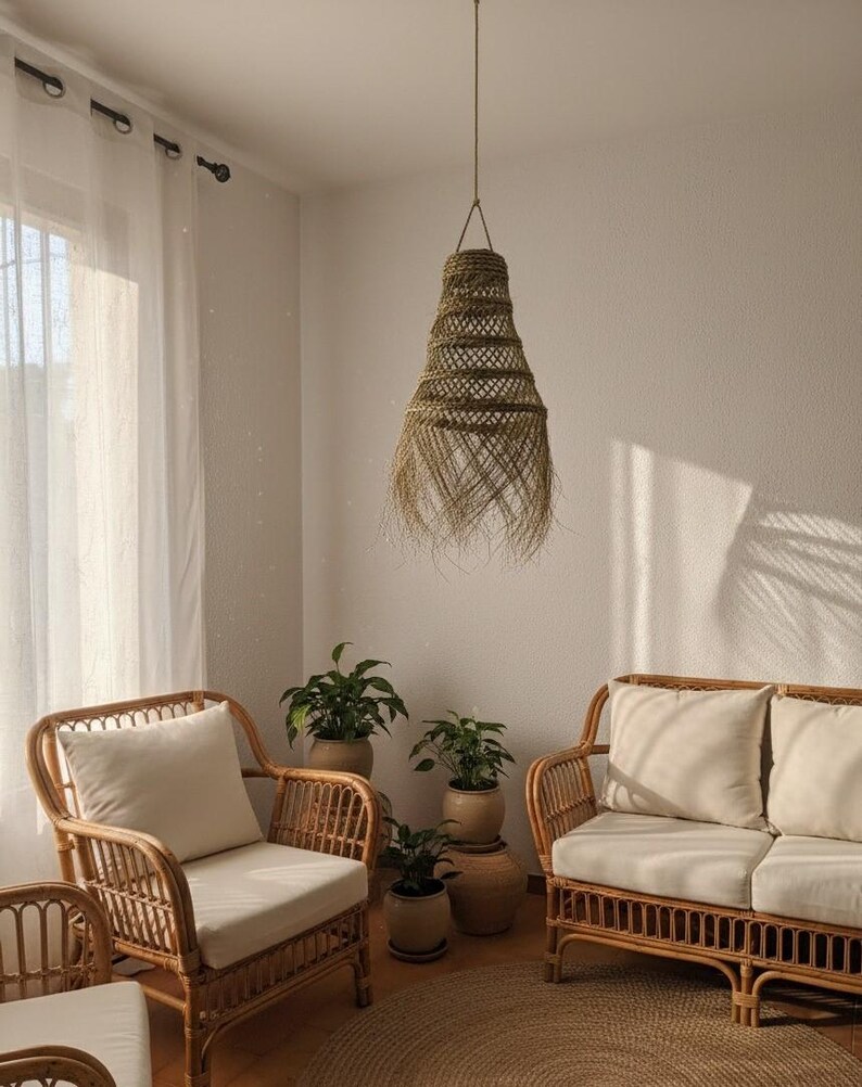Suspension Luminaire Cône en Feuille de Palmier