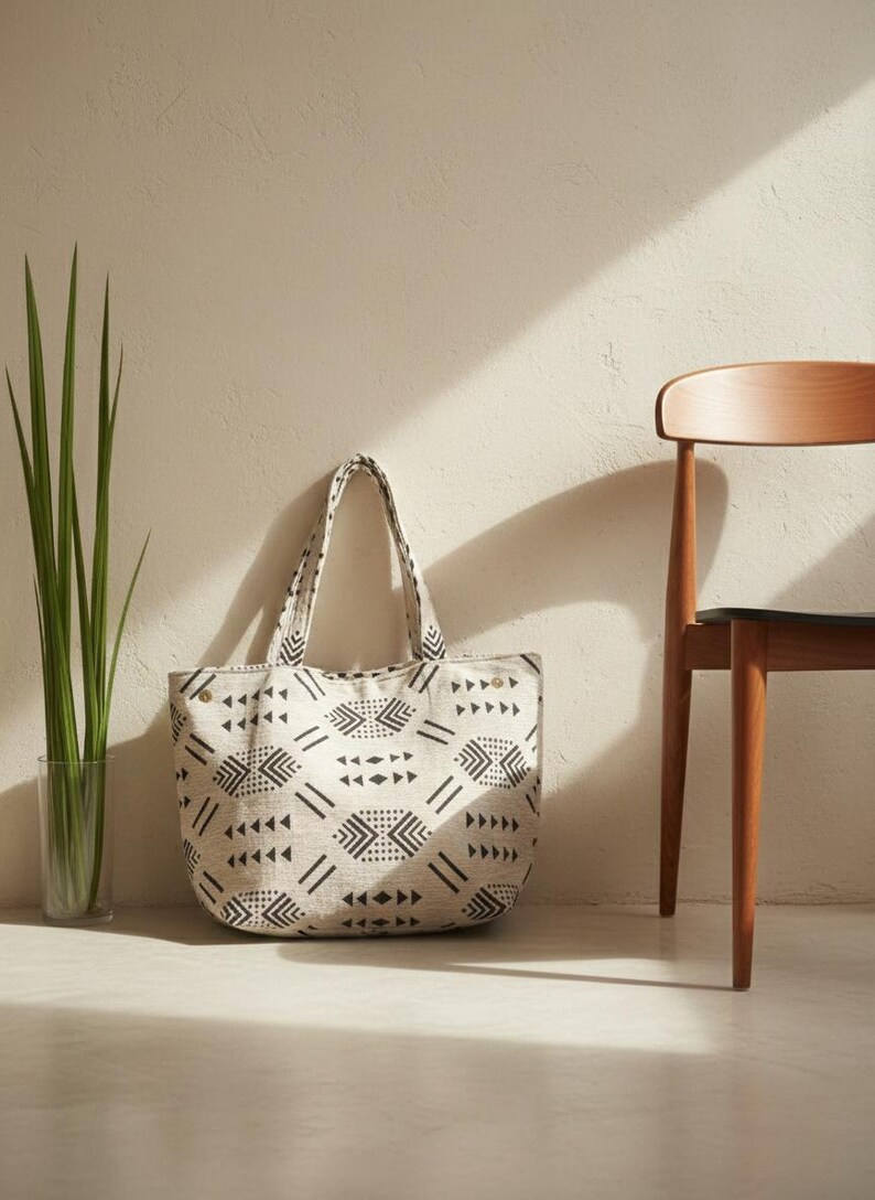 Grand Sac Cabas Blanc et Doré Fait Main