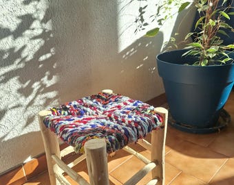 Tabouret Marocain en Corde Boucherouite Colorée ou Blanche