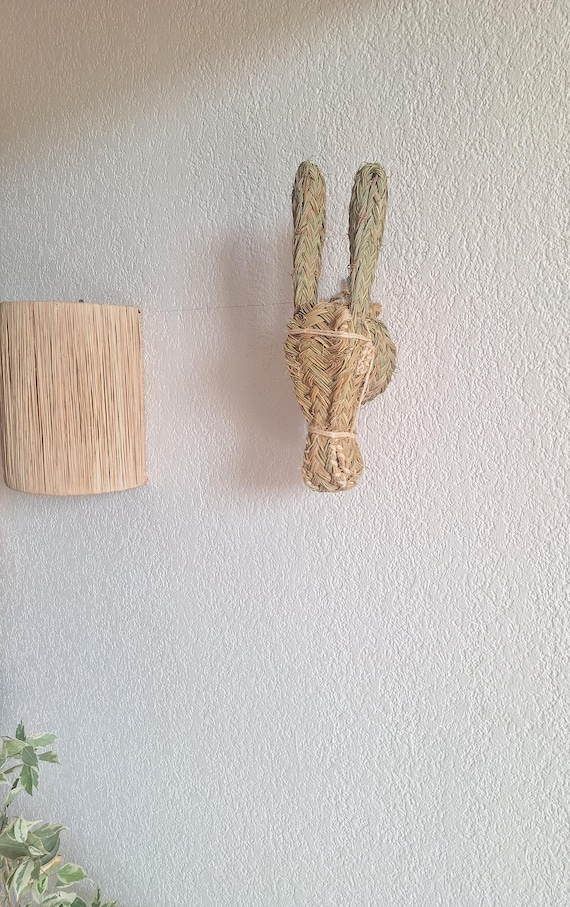 Trophée Mural Tête d'Âne en Paille Tressée