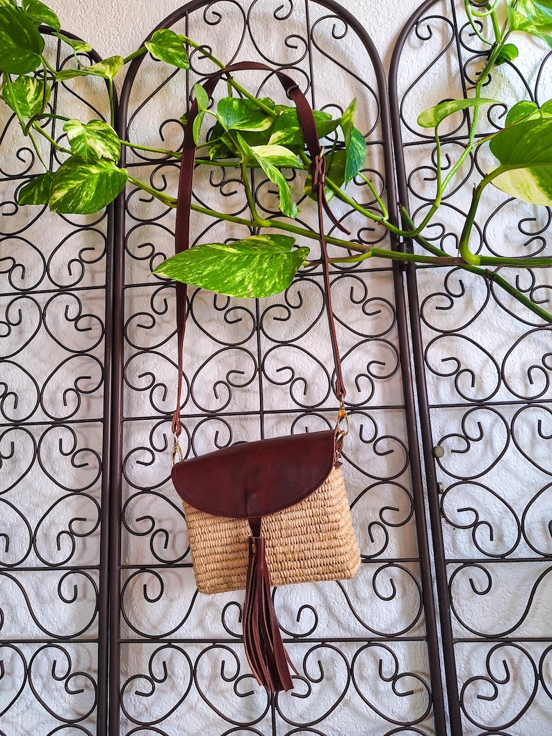 Sac bandoulière paille et cuir