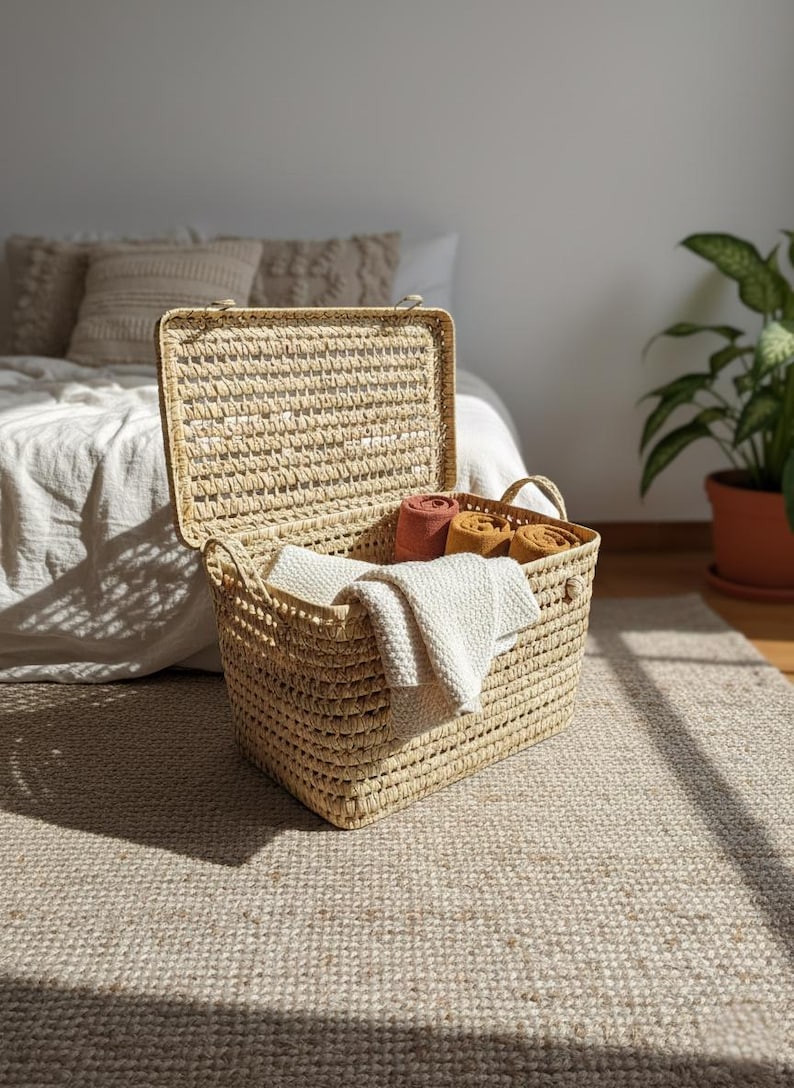 Malle de rangement artisanal en osier - Mobilier artisanal marocain LeBazare